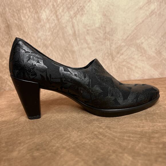 Ecco Danish Design Black Floral Loafer High Heels Whimsigoth Gothic Peasant - Picture 8 of 13